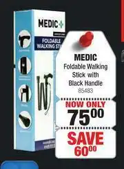 Dis-Chem Medic+ Foldable Walking Stick With Black Handle offer