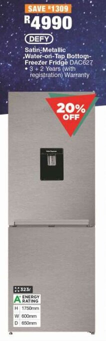 House & Home Satin-Metallic Water-on-Tap Bottom Freezér Fridge offer