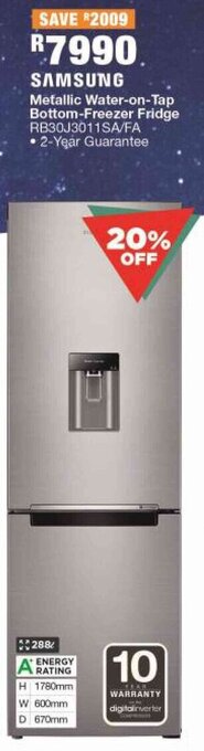 Samsung Metallic Water-on-Tap Bottom-Freezer Fridge