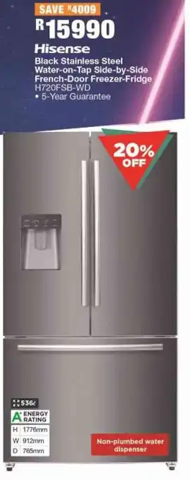 House & Home Hisense Black Stainlaess Steel Water-on-Tap Side by-Side French-Door Freezer-Fridge offer