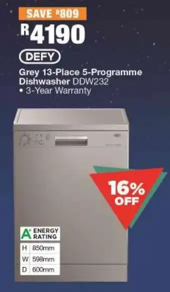 Defy Grey 13-Place 5-Programme Dishwasher
