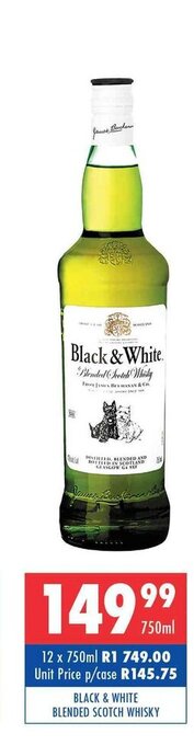 Black & White Blended Scotch Whisky 750ml