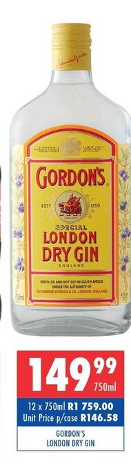 Ultra Liquors Gordon's London Dry Gin 750ml offer