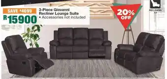House & Home 3-Piece Giovanni Recliner Lounge Suite offer