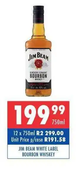 Jim Beam White Label Bourbon Whiskey 750ml
