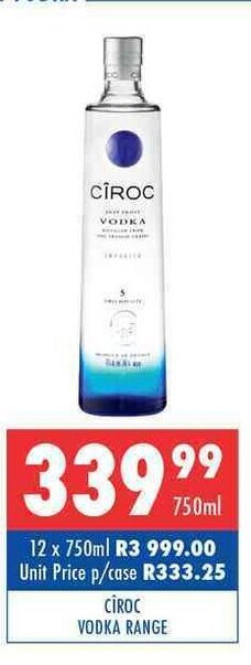 Ultra Liquors Ciroc Vodka Range 750ml offer