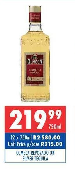 Olmeca Reposado or Silver Tequila 750ml