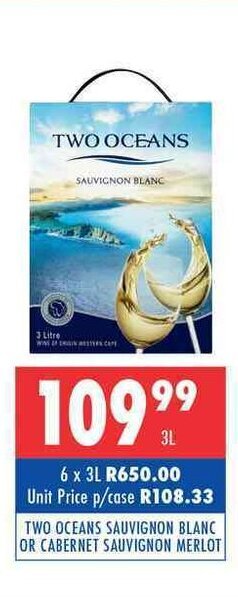 Two Oceans Sauvignon Blanc or Cabernet Sauvignon Merlot 3L