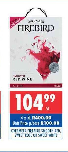 Overmeer Firebird Smooth Red, Sweet Rose or Sweet White 5L
