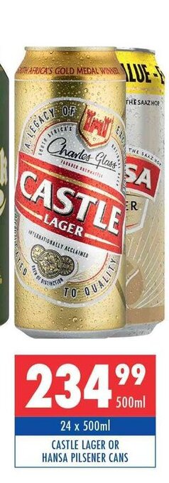 Ultra Liquors Castle Lager or Hansa Pilsener Cans 24 x 500ml offer