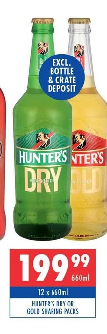 Ultra Liquors Hunter's Dry or Gold Sharing Packs 12 x 660ml offer