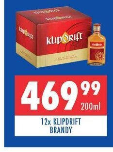 Ultra Liquors 12x Klipdrift Brandy 200ml offer