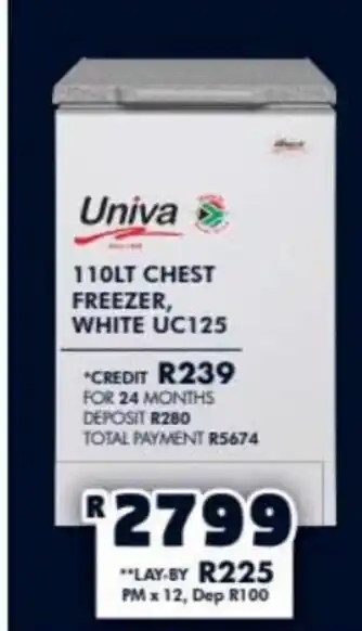 Barnetts - Price 'n Pride Univa 110lt Chest Freezer, White UC125 offer