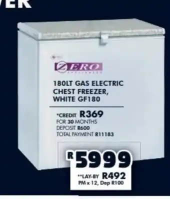 ZERO 180Lt Gas Electric Chest Freezer, White GF180