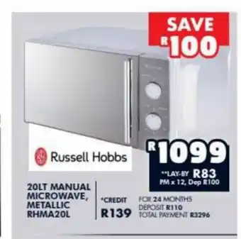 Russell Hobbs - 20LT Manual Microwave Metallic RHMA20L