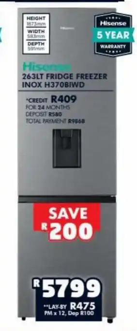 Hisense - 263Lt Fridge Freezer INOX H370BIWD