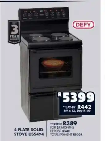 DEFY - 4 Plate Solid Stove DSS494