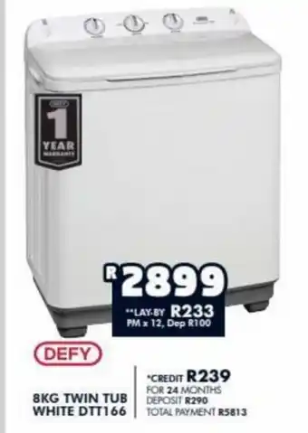 Barnetts - Price 'n Pride DEFY - 8kg Twin Tub White DTT166 offer
