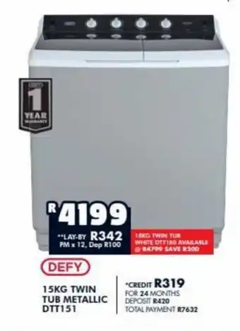 Barnetts - Price 'n Pride DEFY - 15kg Twin Tub Metallic DTT151 offer