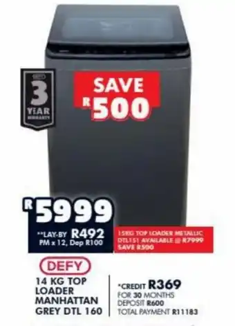 Barnetts - Price 'n Pride DEFY - 14kg Top Loader Manhattan Grey DTL 160 offer