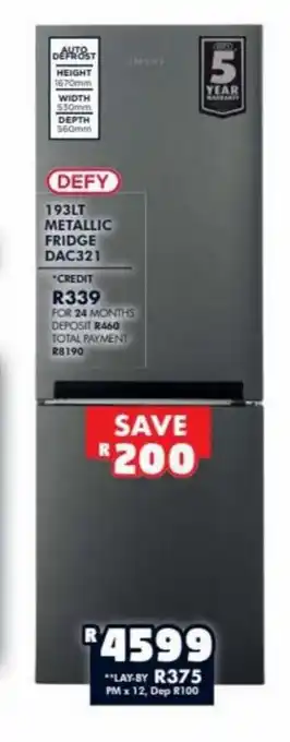 Barnetts - Price 'n Pride DEFY - 193Lt Metallic Fridge DAC321 offer