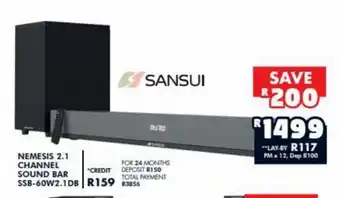 Sansui - Nemesis 2.1 Channel Sound bar SSB-60W2.1DB