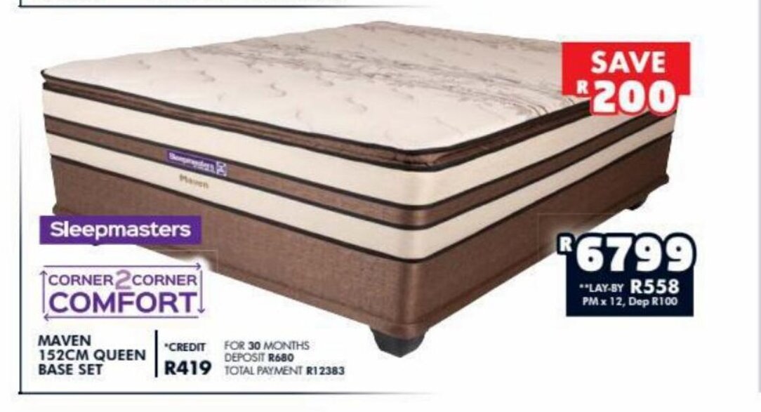 Sleepmasters Maven 152cm Queen Base Set offer at Price 'n Pride