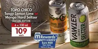 Topo Chico Tangy Lemon Lime or Mango Hard Seltzer 6 x 330ml