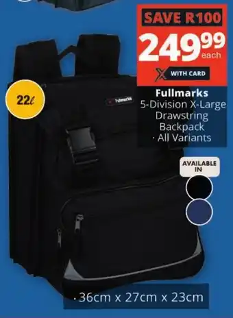 Checkers Fullmarks 5-Division X-Large Drawstring Backpack offer