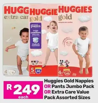 Game Huggies Gold Nappies OR Pants Jumbo Pack OR Extra Care Value Pack Assorted Sizes offer