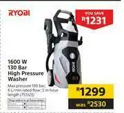 Builders Warehouse Ryobi 1600W 130 Bar High Pressure Washer offer