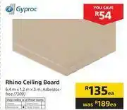 Builders Warehouse Gyproc Rhino Ceiling Board Assorted-6.4m x 1.2m x 3m Each offer