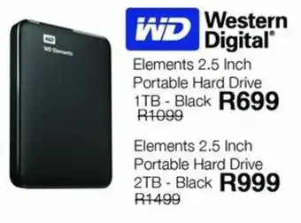 Western Digital Elements 2.5 Inch Portable Hard Drive 1TB-Black