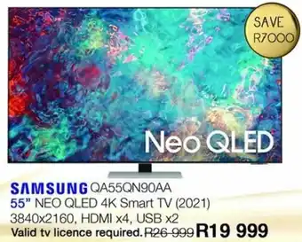 Samsung QA55QN90AA 55" NEO QLED 4K Smart TV 2021 3840x2160, HDMI x4, USB x2