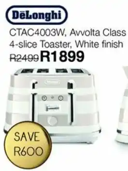 Kloppers Delonghi CTAC4003W, Avvolta Class 4-Slice Toaster, White Finish offer