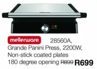 Mellerware 28560A, Grande Panini Press, 2200W, Non-Stick Coated Plates 180 Degree Opening