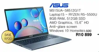 Kloppers Asus M515UA-58512G1T Laptop 15-Ryzen R5-5500U 8GB RAM, 512GB SSD offer