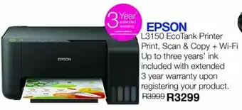 Epson L3150 EcoTank Printer Print, Scan & Copy + Wifi