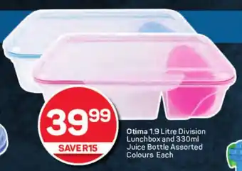 Pick n Pay Hypermarket Otima Division Lunchbox and 330ml Juice Bottle Assorted Colours Each offer