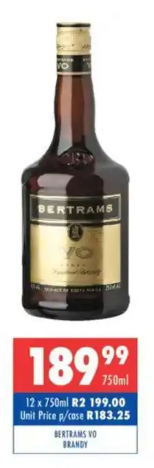 Ultra Liquors Bertrams vo brandy offer