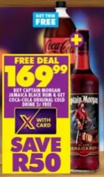 Shoprite Liquor Captain Morgan Jamaica Black Rum & Coca-Cola Original Cold Drink 2L offer