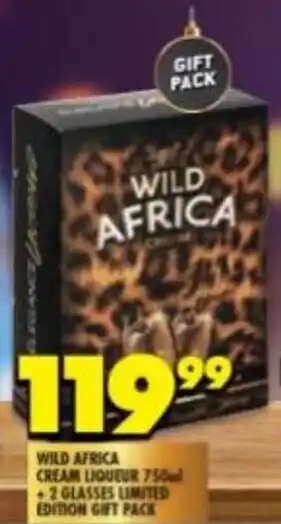 Shoprite Liquor Wild Africa Cream Liqueur 750ml + 2 Glasses offer