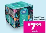 Game Great Value Maxi Pads-8s Each offer