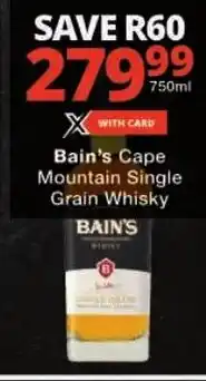 Checkers Bain's Cape Mountain Single Grain Whisky offer