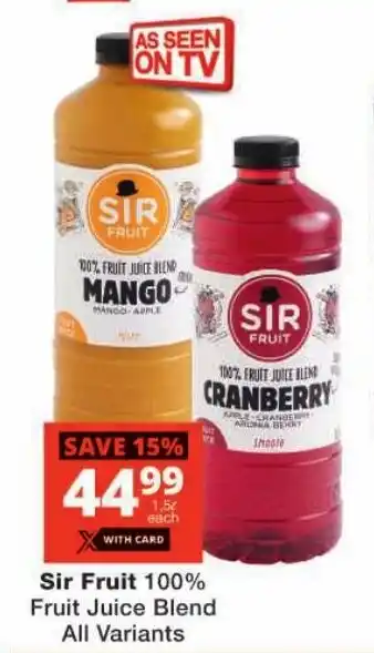 Checkers Sir Fruit 100% Fruit Juice Blend All Variants offer