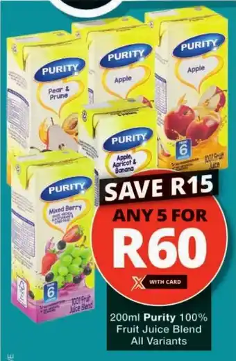 Checkers Purity 100% Fruit Juice Blend All Variants offer