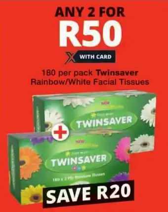 Checkers Twinsaver Rainbow/White Facial Tissues offer