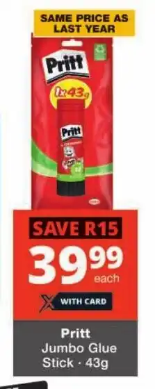 Checkers Pritt Jumbo Glue Stick offer