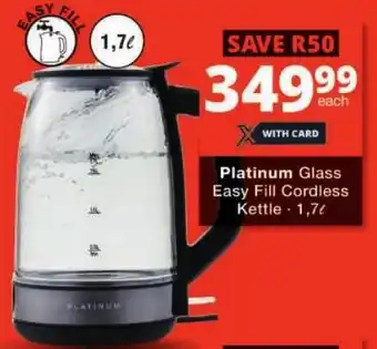 Checkers Platinum Glass Easy Fill Cordless Kettle offer