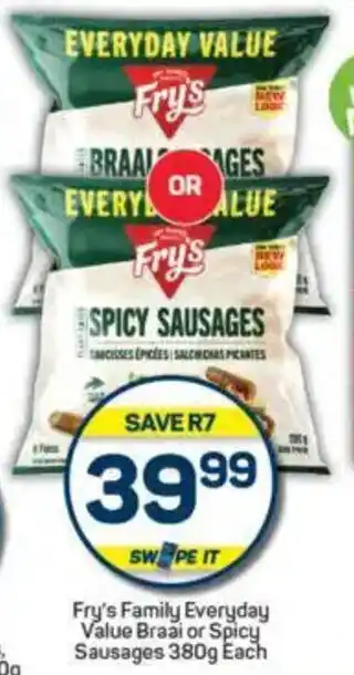 Pick n Pay Fry's Family Everyday Value Braai or Spicy Sausages offer